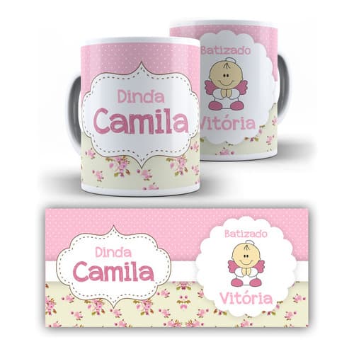 Caneca De Porcelana Personalizada Dinda Batismo Batizado