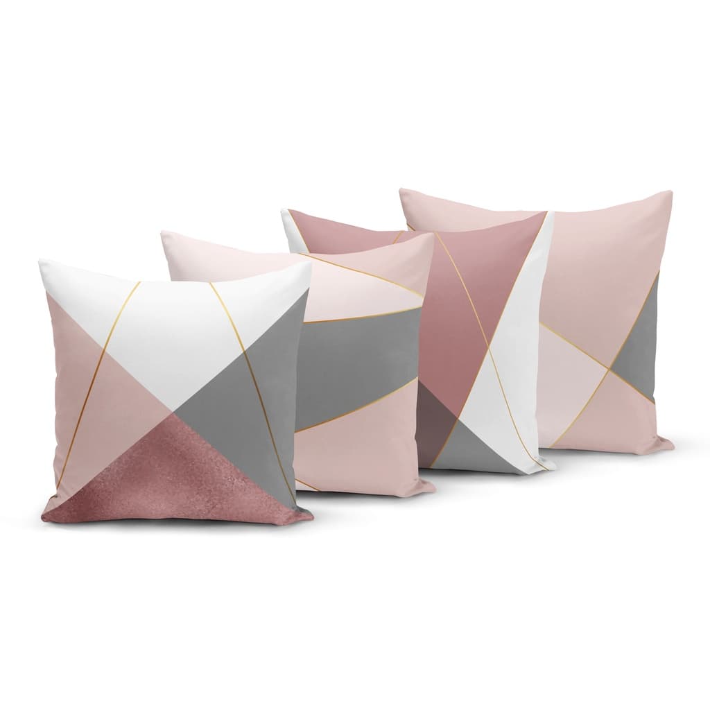 Kit 4 Capas de Almofadas Yuzo 45x45cm Marmorizado Rosa / Cinza
