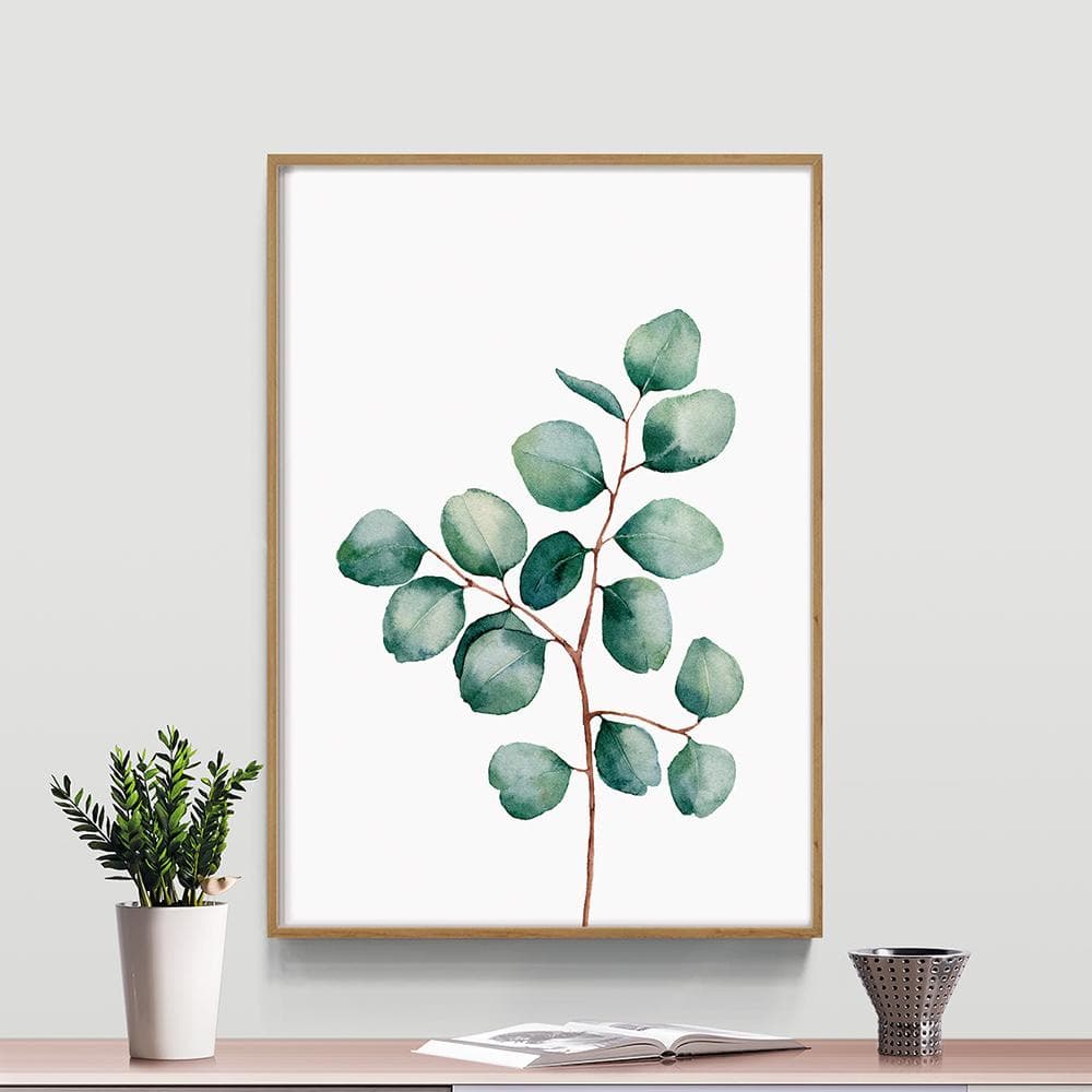 Quadro Decorativo Botânico Minimalista Folhas Verde Quarto Flores Branco Individual A3