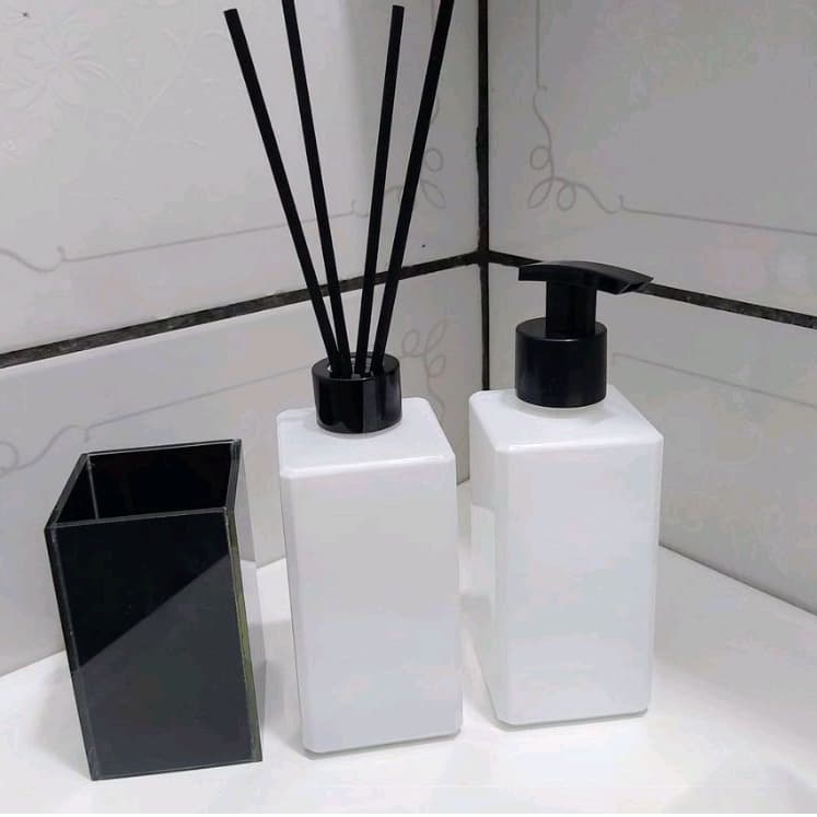 Kit Lavabo/Banheiro Aromatizador Porta Sabonete Porta Escova/Porta Pincel Maquiagem Com Preto
