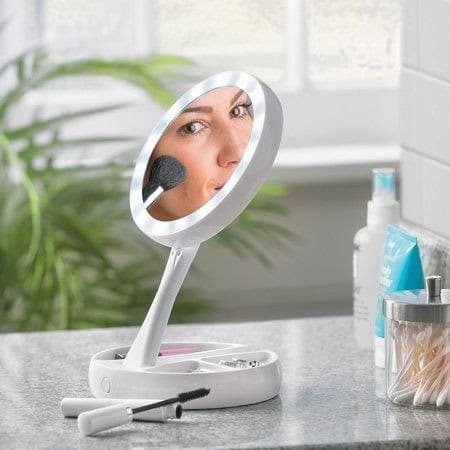 Espelho Aumenta 10x P/maquiagem Com Luz Portátil Dobravel
