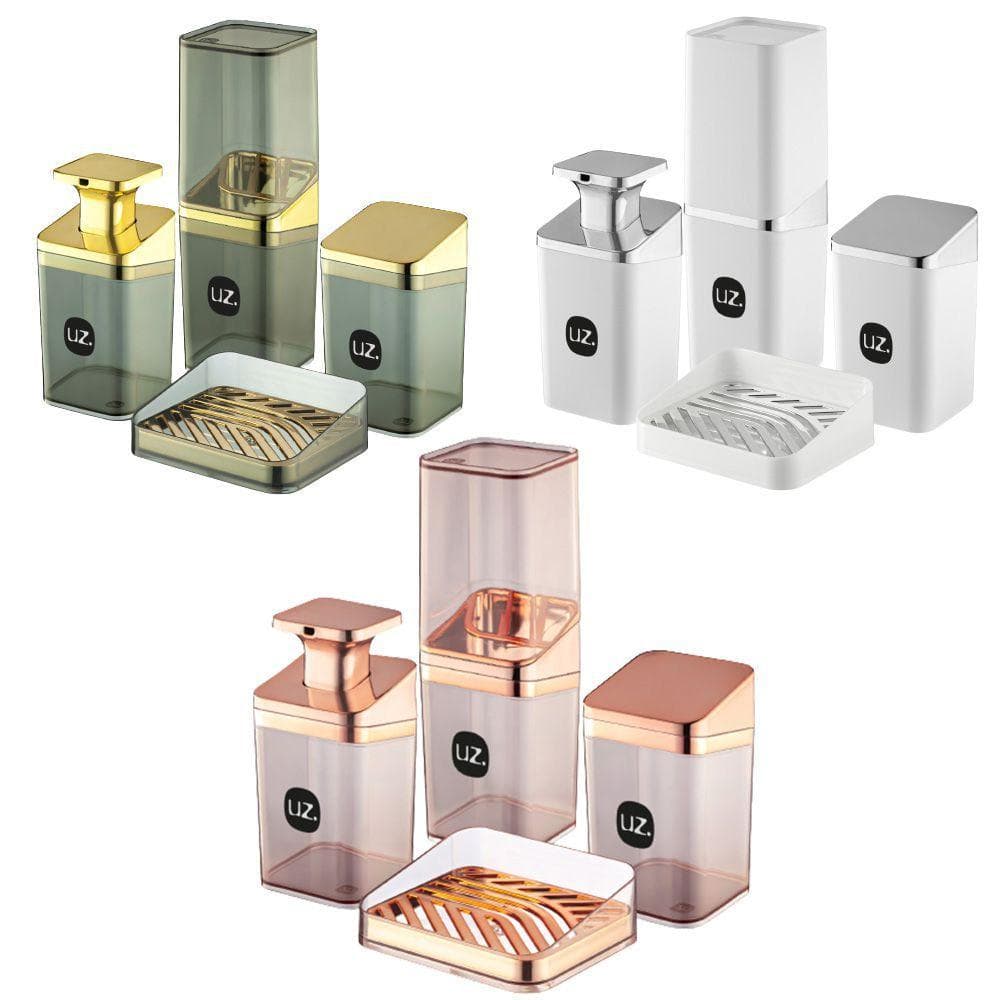 Kit Higiene Luxo 4 Peças P Banheiro C Porta Escova, Sabonete Líquido, Porta Algodão E Saboneteira Uz