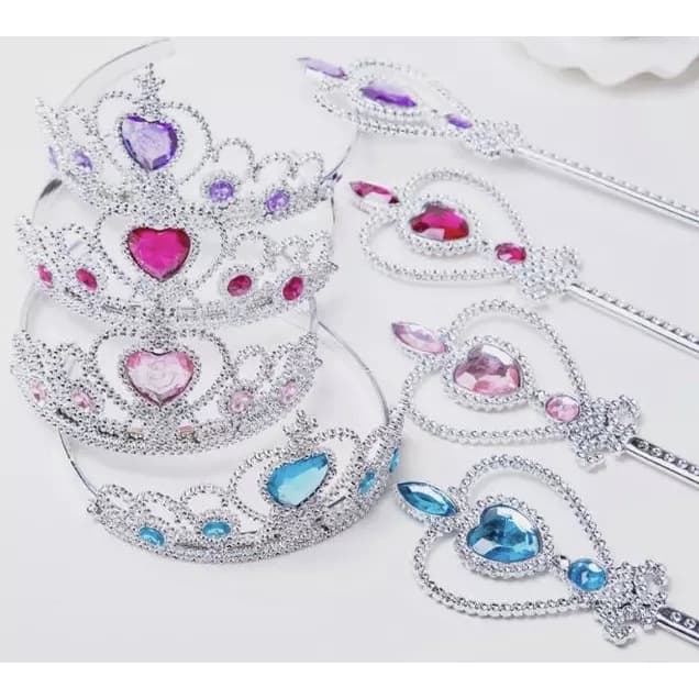 Tiara Princesa Infantil Coroa Kit Acompanha Varinha Mágica / Kit Infantil Tiara De Plástico Princesa.