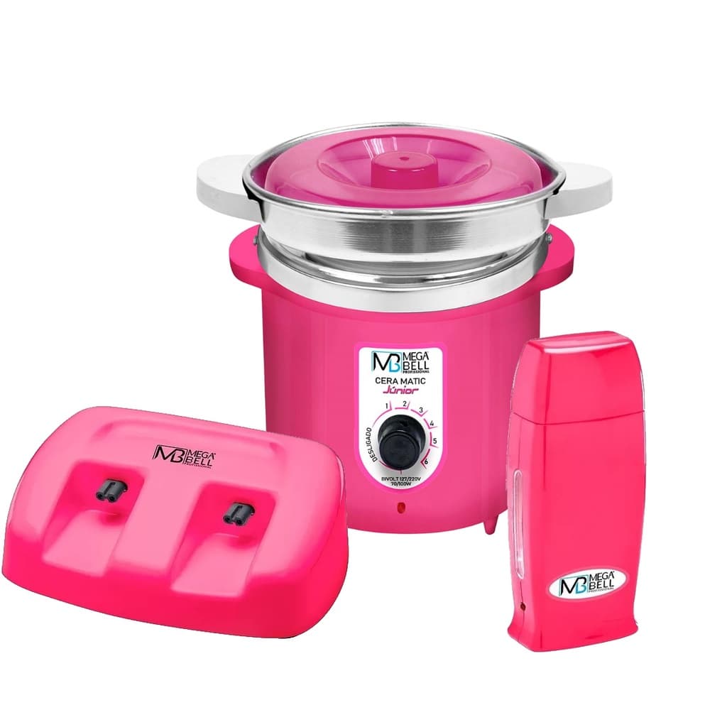Termocera Panela Depilação 400g c/ Refil + Base Dupla c/ 1 Rollon Todo Rosa Mega Bell