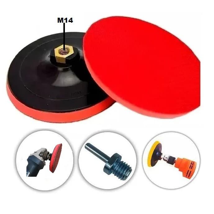 Base Disco de Borracha Suporte P/ Lixa Com Pluma 125mm com Adaptador P/ Furadeira