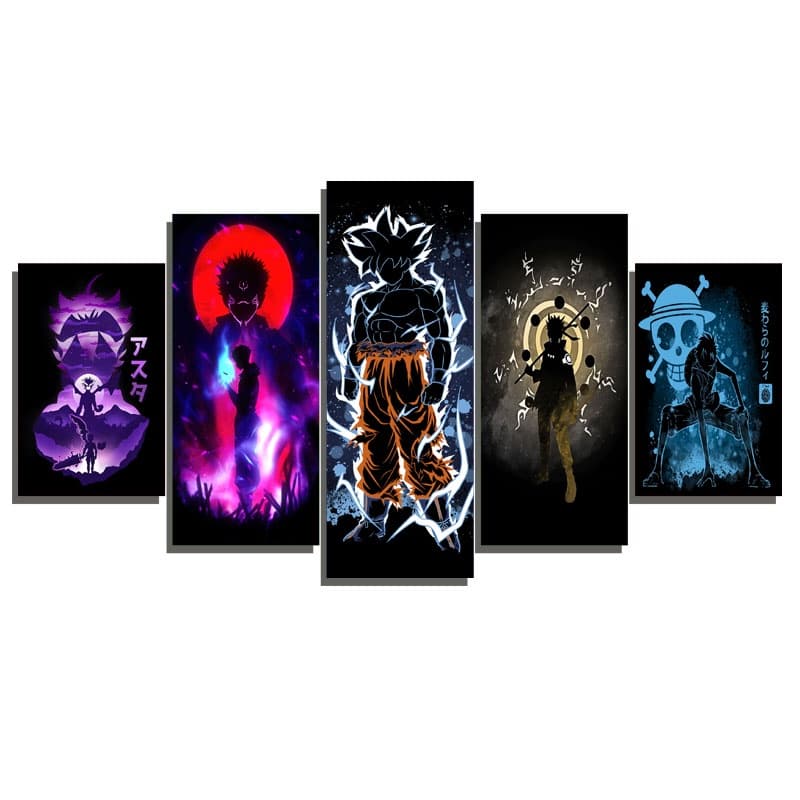 Kit Quadros Decorativos Arte Anime Goku Naruto One Piece Desenho Minimalista Delicado Quarto Modular