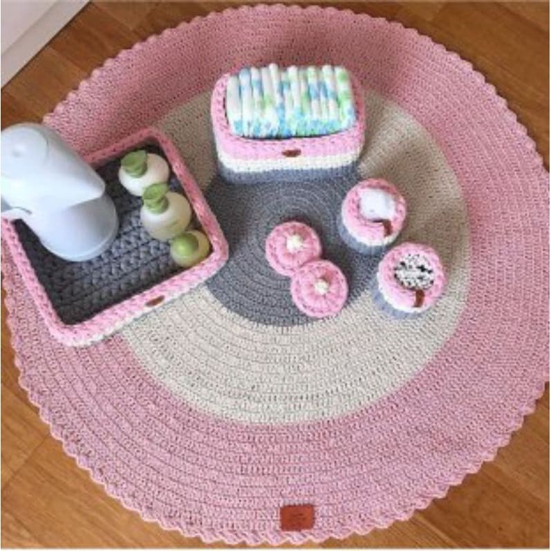 Tapete de crochê infantil/Tapete para a sala/Tapete de crochê para quarto de bebê/Tapete de crochê redondo