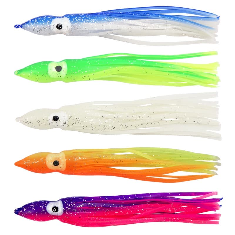 Saia De Lula Luminosa De 5 Peças Soft Lure pesca 12,5cm 4,2g Night Fishing Octopus Glow Rubber Artificial Bait for Tuna Sai