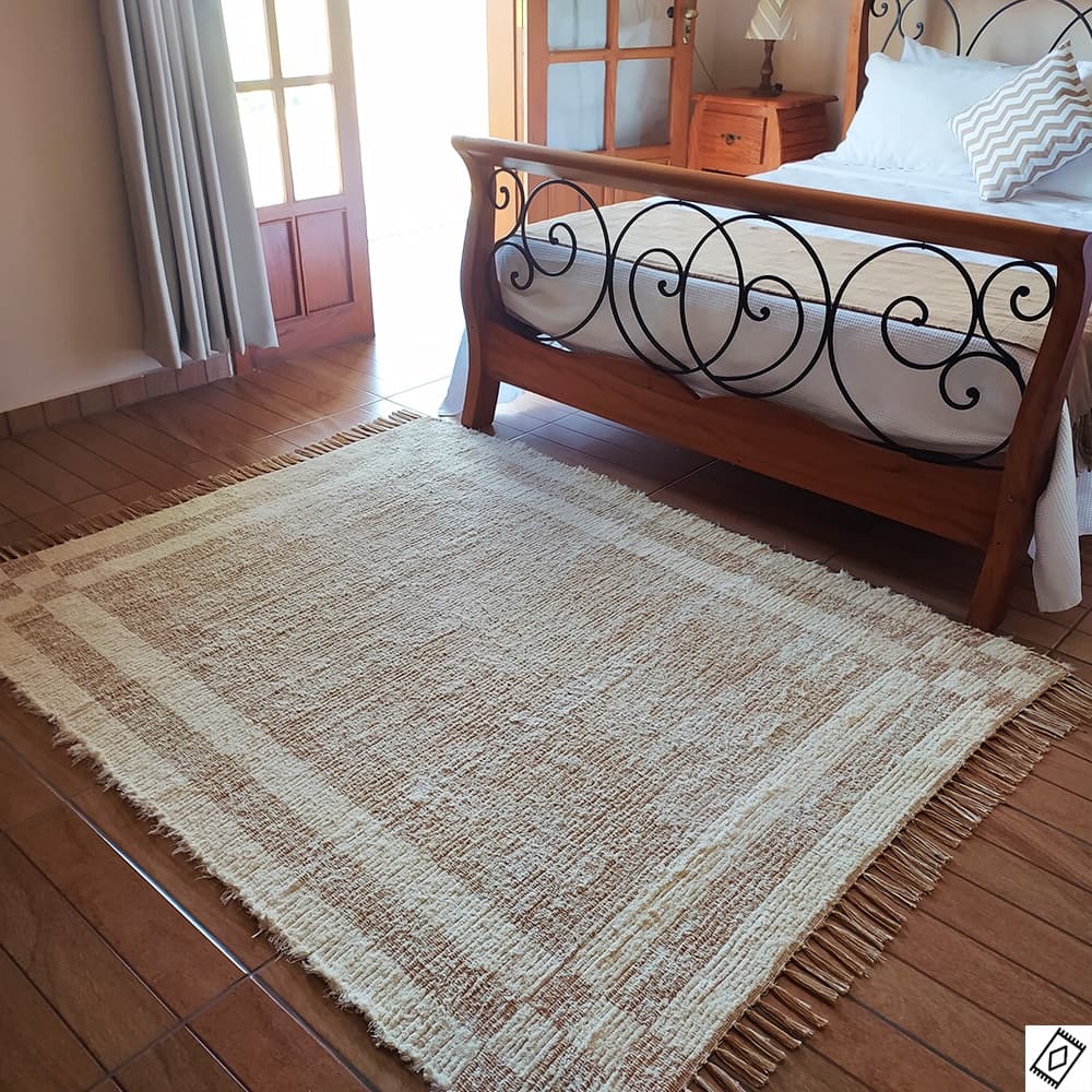 Tapete Dupla Face 150x200 Sala Caramelo Tear Algodão Peludo Grande Boho Artesanal Mineiro