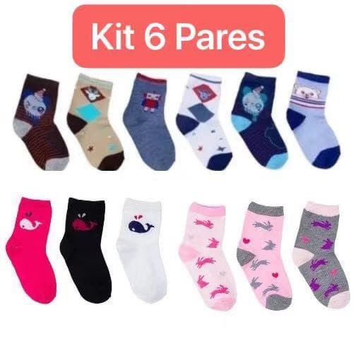 Kit 6 Pares Meia Infantil Estampa Menino Feminina criança ENTREGA PRONTO
