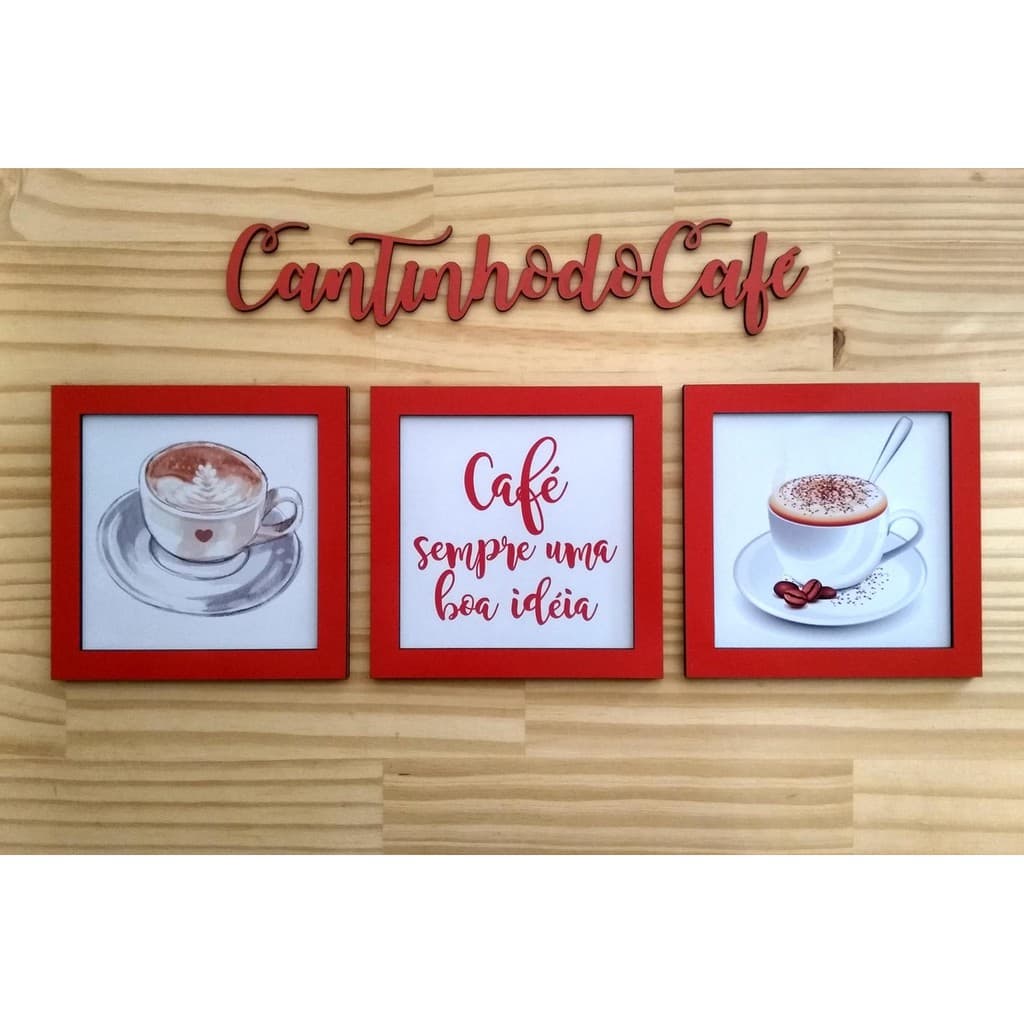 Kit quadros decorativo 3 peças Café sempre uma boa ideia Cozinha