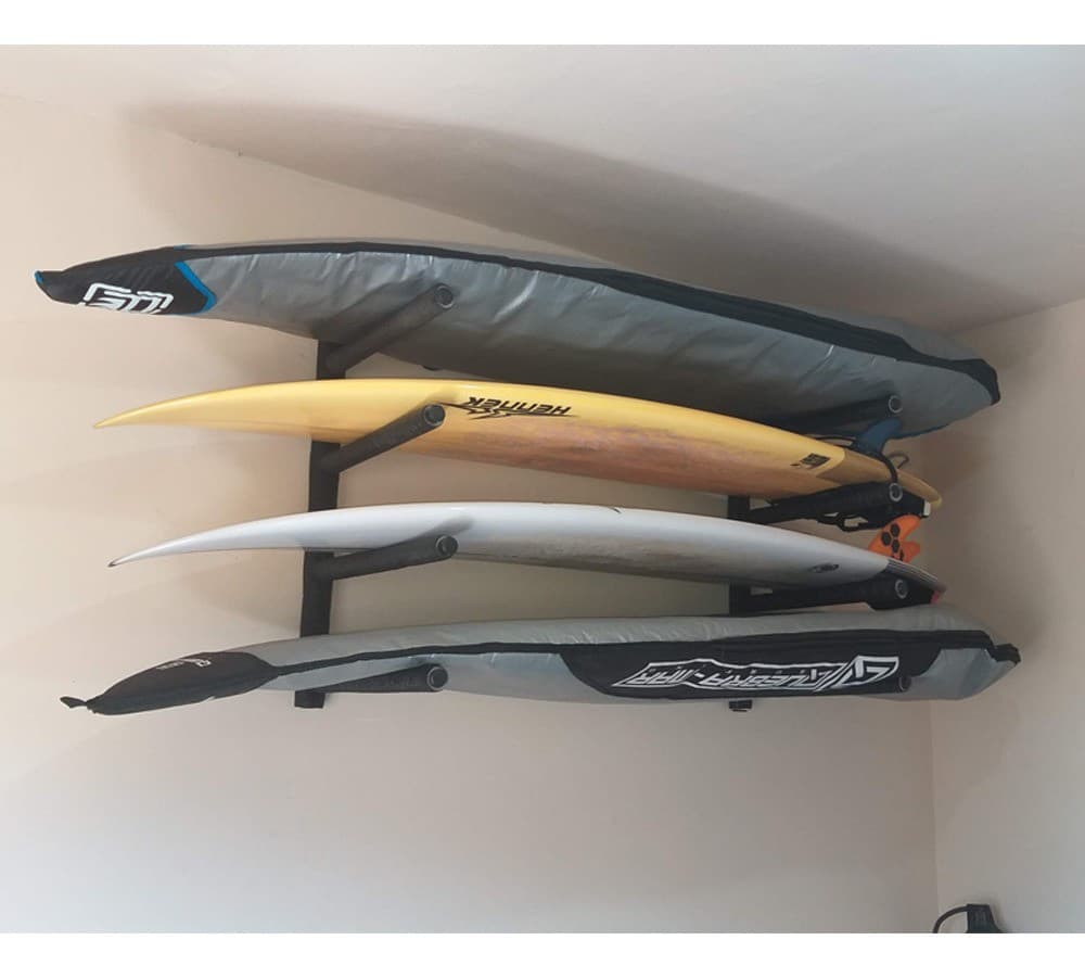 Suporte para Prancha de Surf de Parede para 4, 3 Ou 2 Pranchas Rack Forrado e Reforçado Acompanha Parafusos e Buchas de instalação