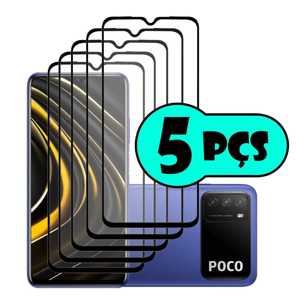 Kit Com 5 Películas de Vidro 3D Para Xiaomi Poco M3
