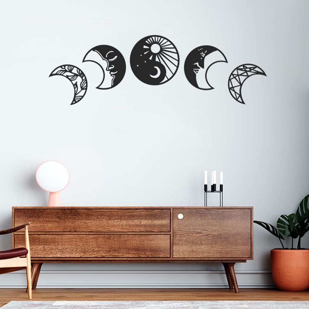 Kit 5 Esculturas De parede  Fases Da lua Ying Yang Mdf 3mm