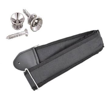 Correia Violão Guitarra Baixo Alça Nylon Preta Acolchoada + 1 Par De Roldana