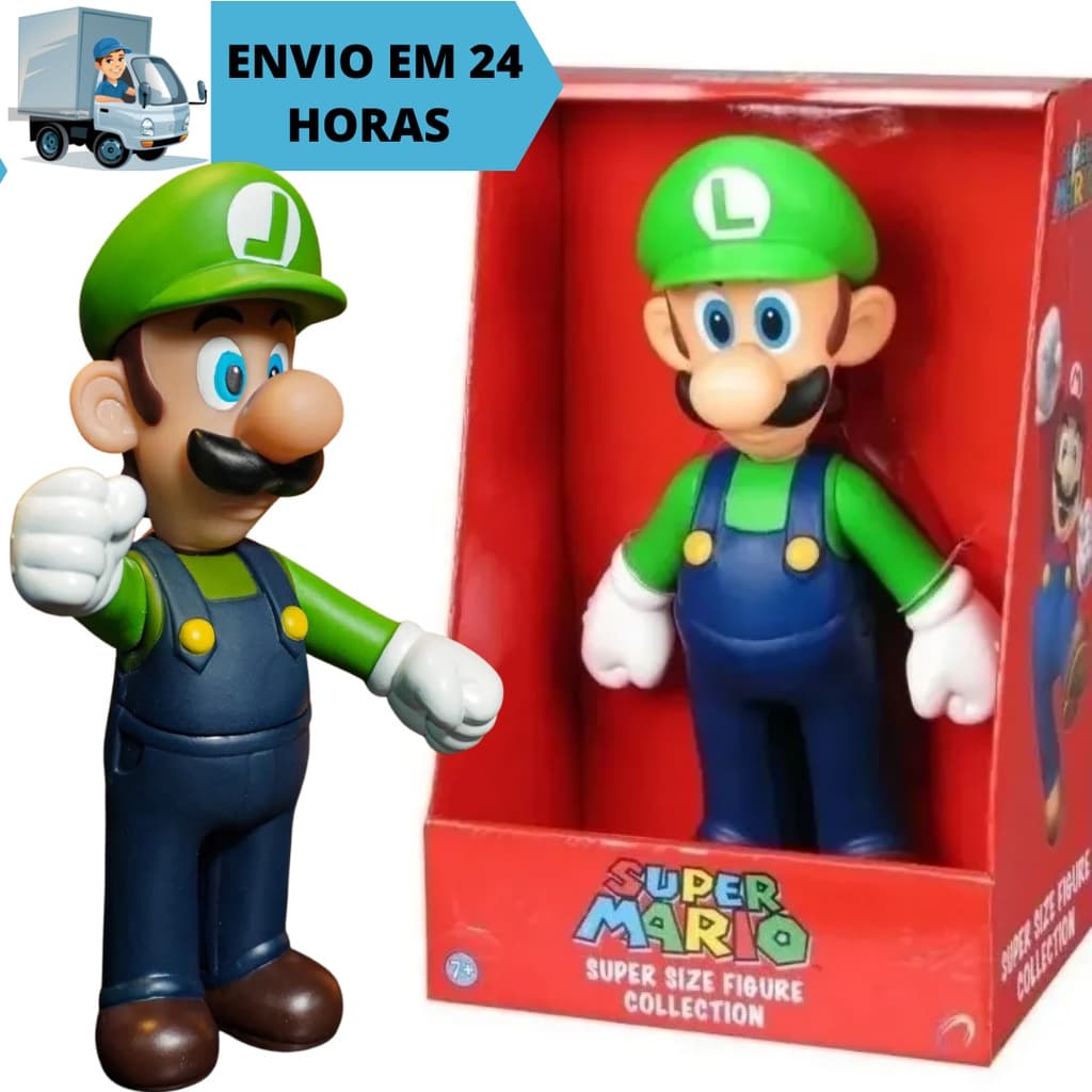 Bonecos Grandes - Luigi Super Mario Original Articulável 23 cm Action Figure Colecionável Infantil Vinil Brinquedo