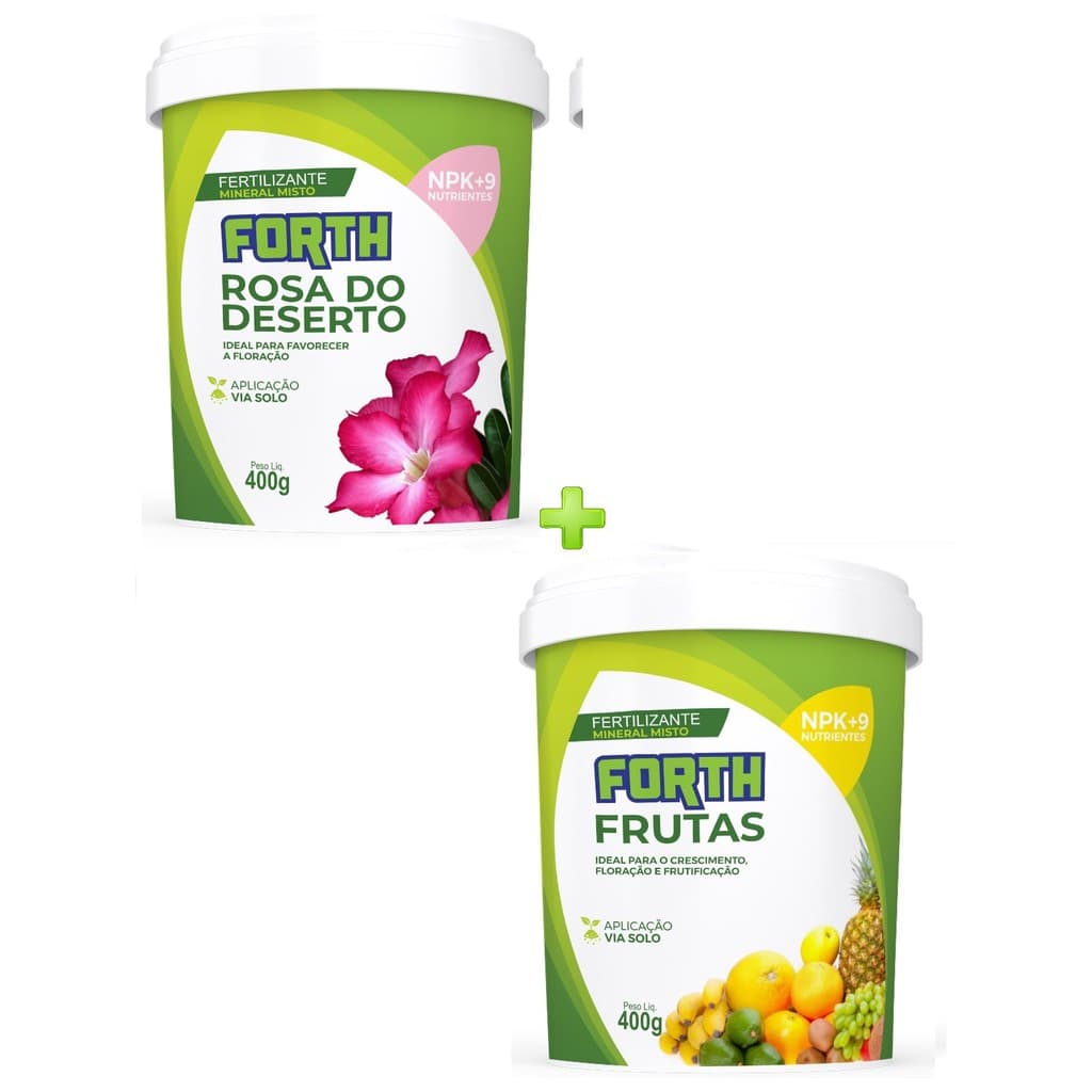 Adubo Fertilizante Forth Rosa do Deserto Floração 400gr + Adubo Fertilizante Forth Frutas 400gr