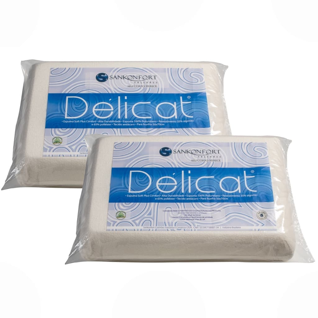 Kit 2un Travesseiro Delicat Sankonfort Espuma Macio Antialérgico Adaptável Sono Tranquilo Ortopédico