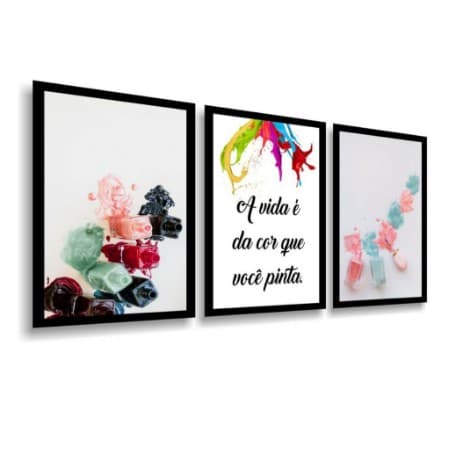Placa Quadro Decorativo Kit 3 Peças Manicure Esmaltes 20x30