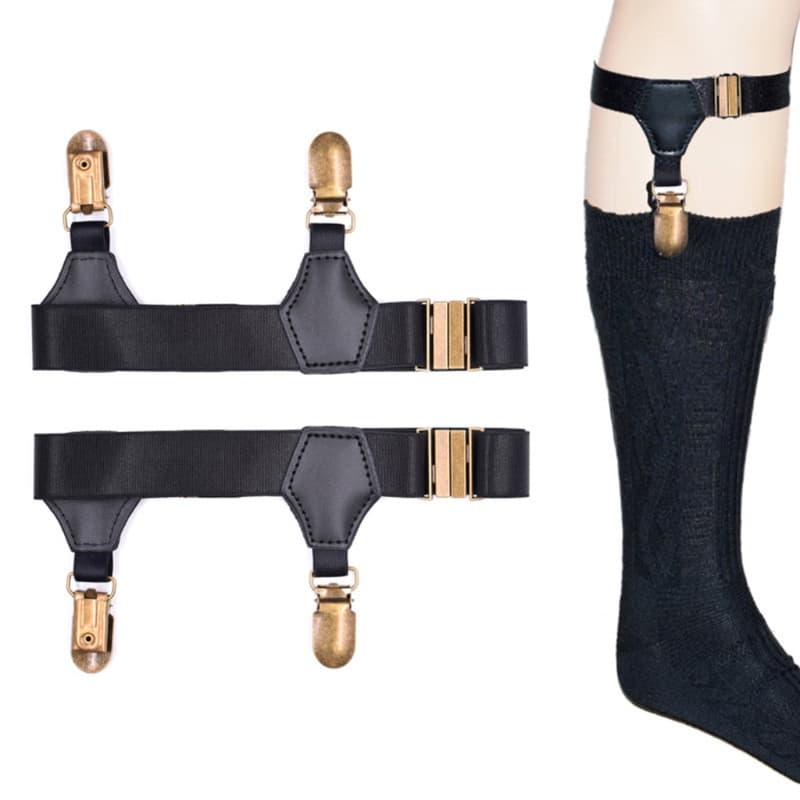QUICKR Homens 1 Par Meias Pretas Suspensórios Clipes Antiderrapantes Metal Duro Elásticas