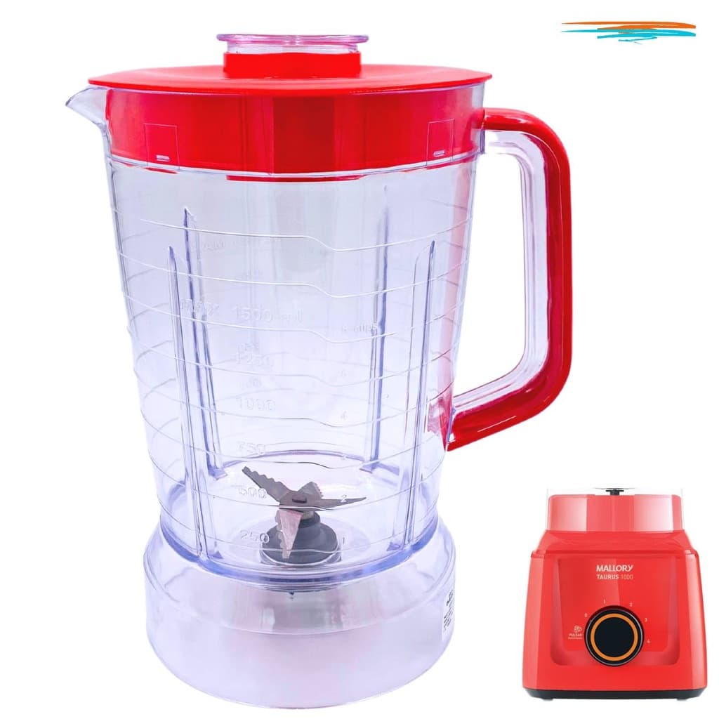 Jarra Copo de Liquidificador MALLORY TAURUS Cristal Vermelho Resistente