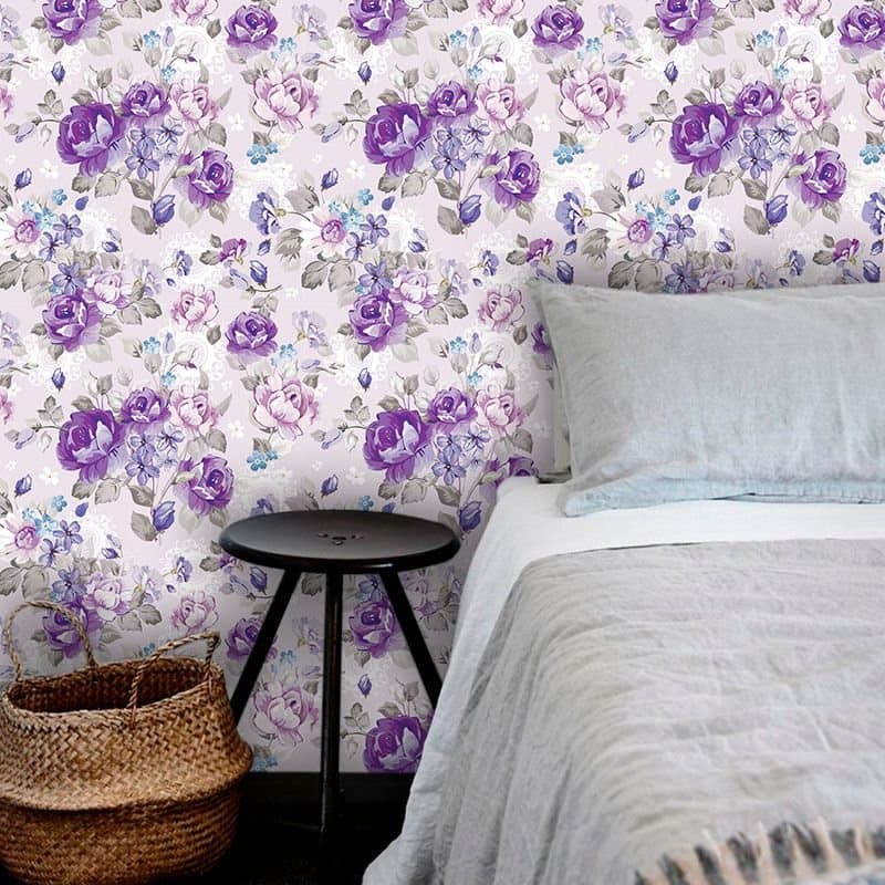 Papel de Parede Floral Roxo 1m x 50cm | Adesivo Decorativo
