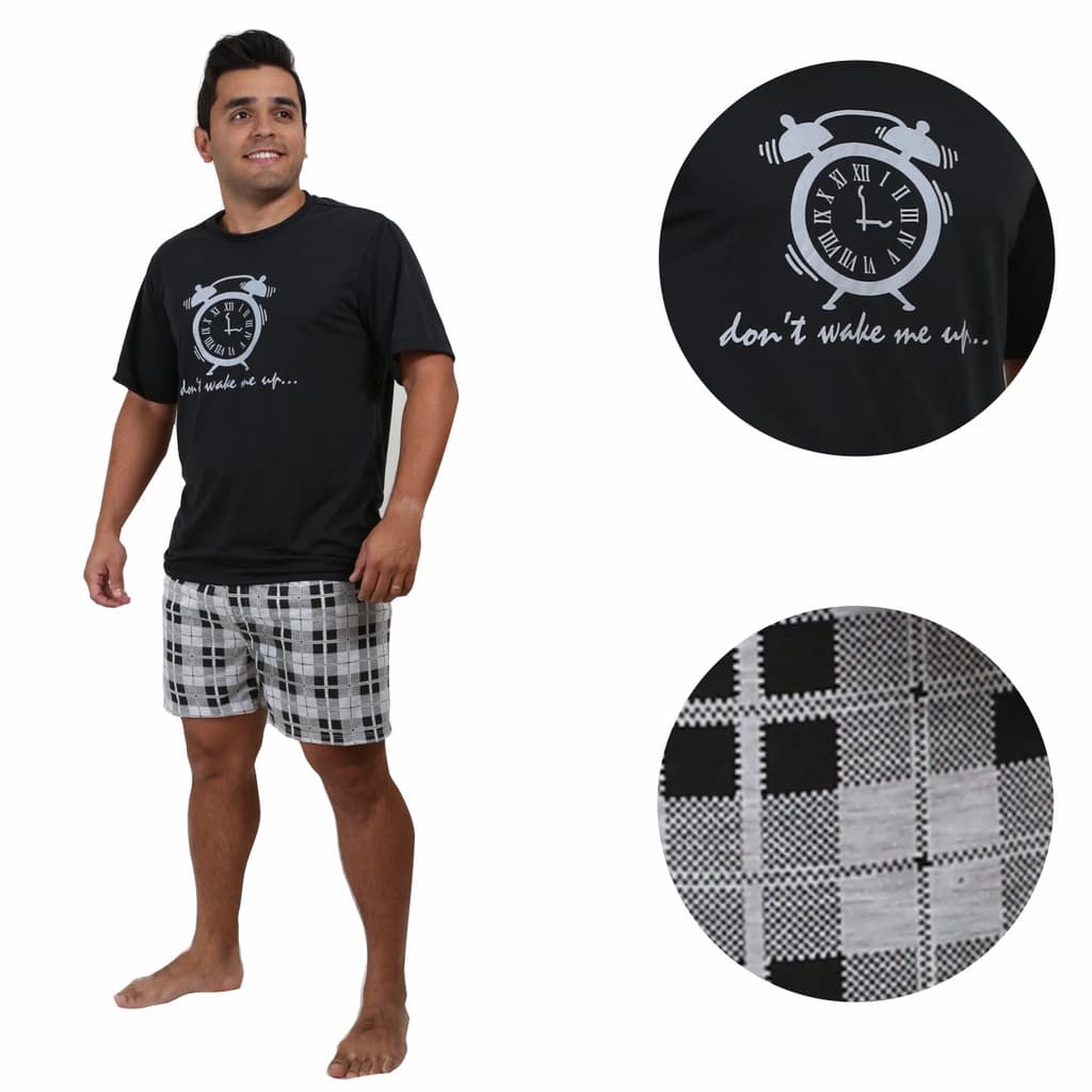 Pijama Masculino Curto Verão Short e Camisa Meia Manga Forma Grande