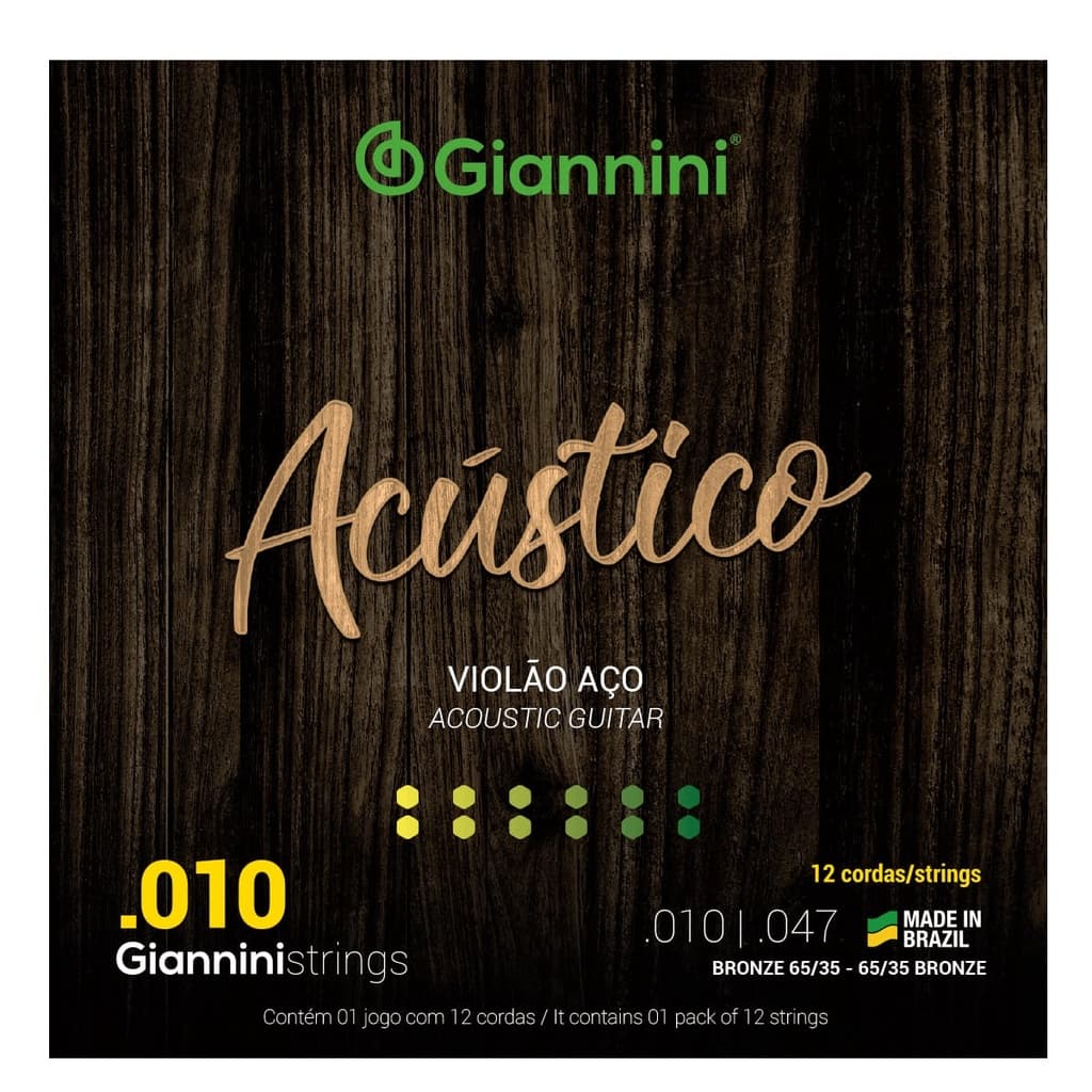 Encordoamento Violao Aco 12 Cordas Acustico 010 Giannini