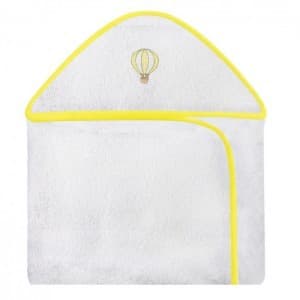 Toalha Com Capuz Infantil Balão Amarelo Felpuda Com Capuz Bordada Forrada Toalha Fralda 100% Algodão