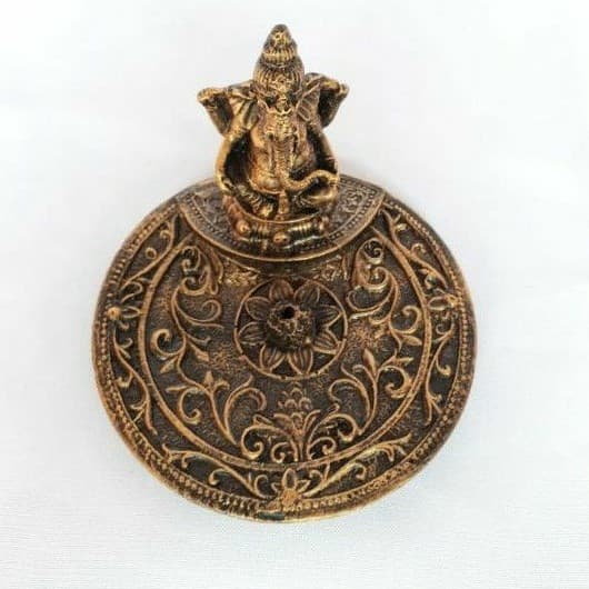 Incensário Ganesha Decoração Estatueta Resina Dourado