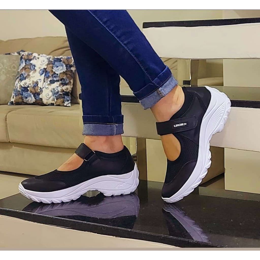 Sapato Feminino Assandalhado Tênis Boneca Fashion Confortável Em Couro Flexivel Anatomico Semi Ortopédico