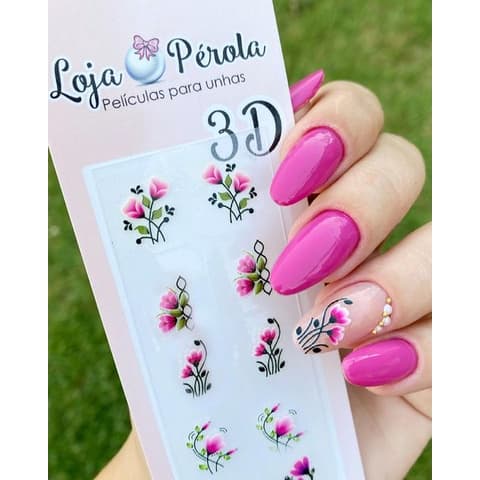 Adesivo de Unha 3D- Cartela Mista com Tuilpas Rosas-3D 43