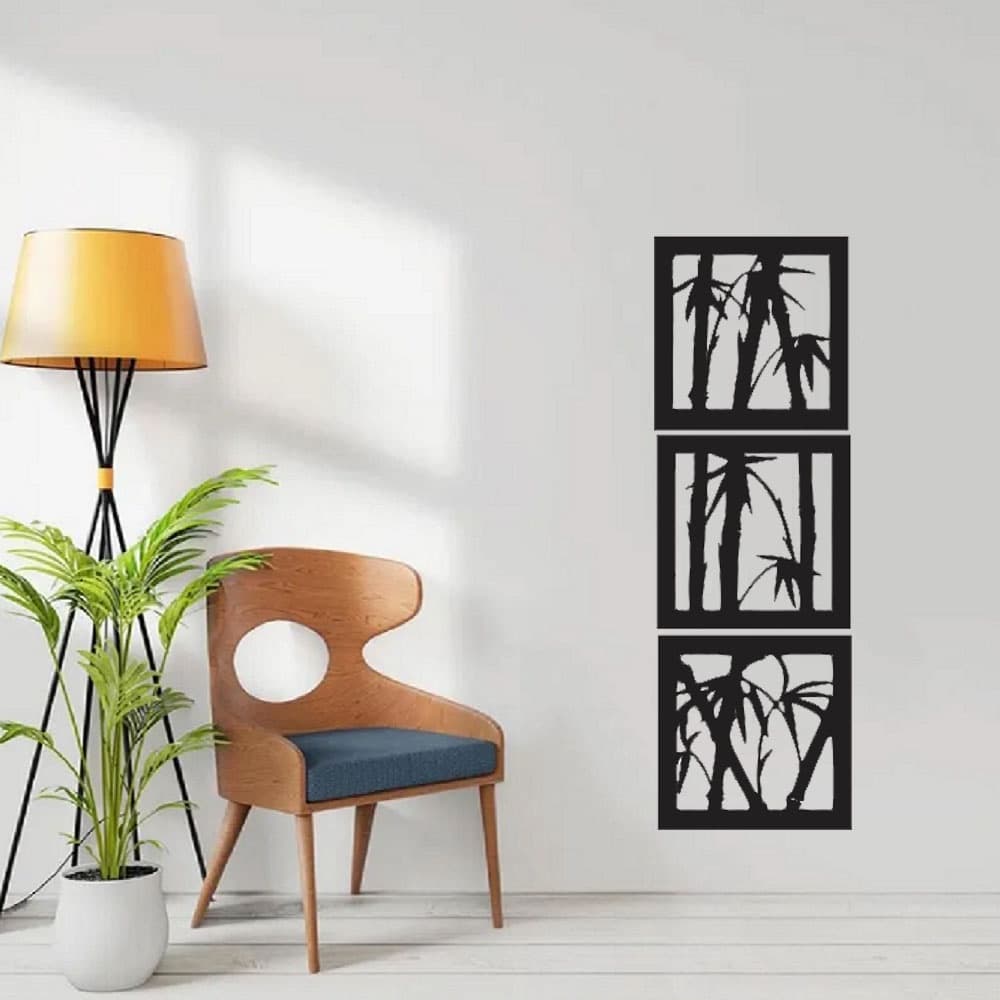 Trio De Quadros Decorativos Bambu Mdf Vazado