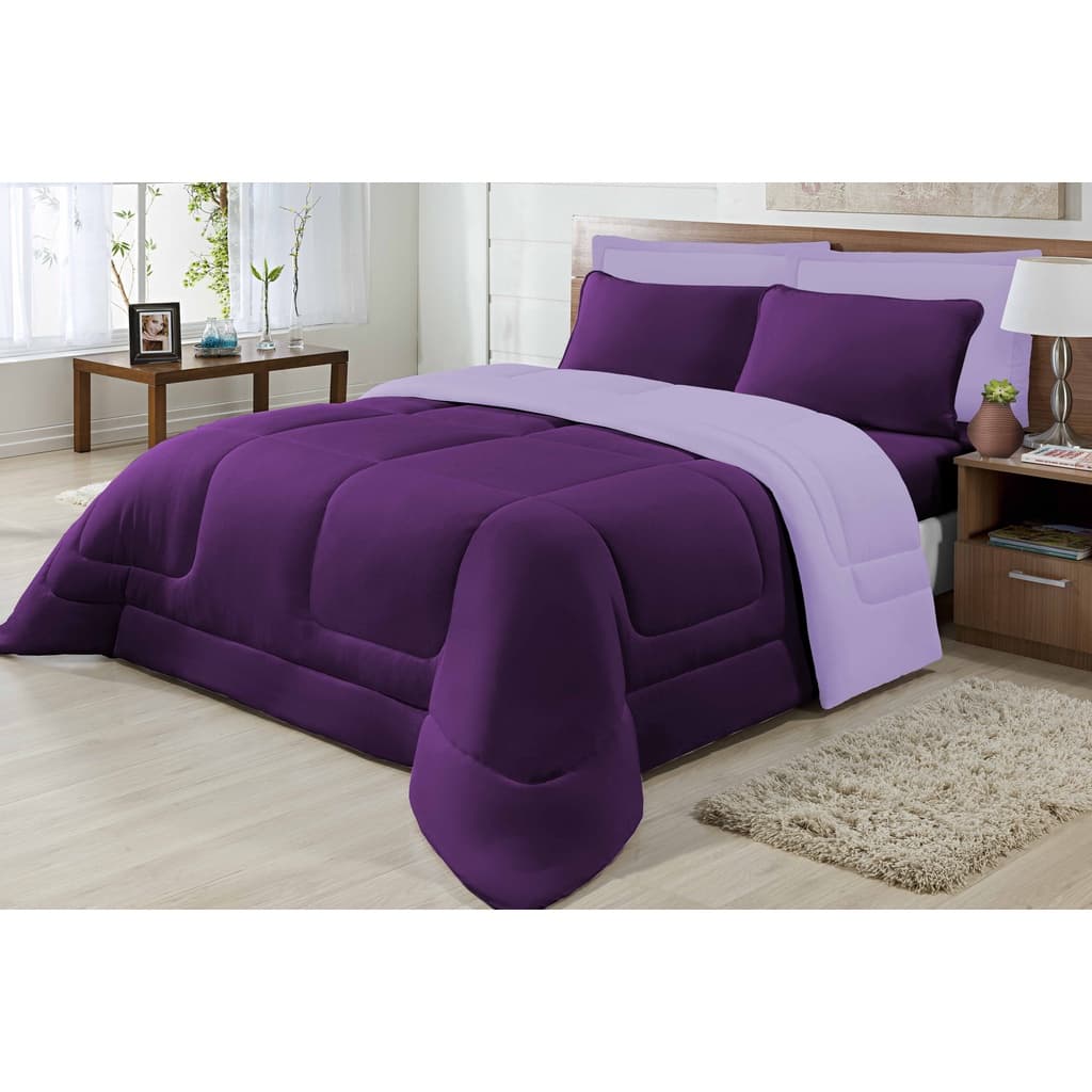 Edredom Dupla Face 100% Algodão Malha Solteiro 01 Peça Lilas e Roxo