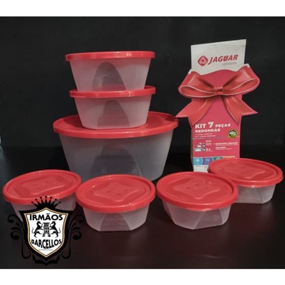 Conjunto De Potes Redondo Com 7 Peças Plastica Color - 1 Pote 3LT / 2 Potes 740ml / 4 Potes 210ml 9 ( Kit 7 Potes ) - Jaguar