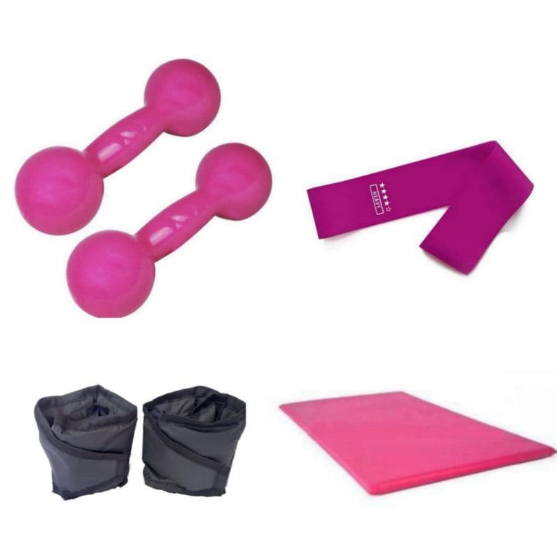 Kit Aeróbico Par Pesos Halter 3 Kg + Par Caneleira 2 Kg + Colchonete + Elástico