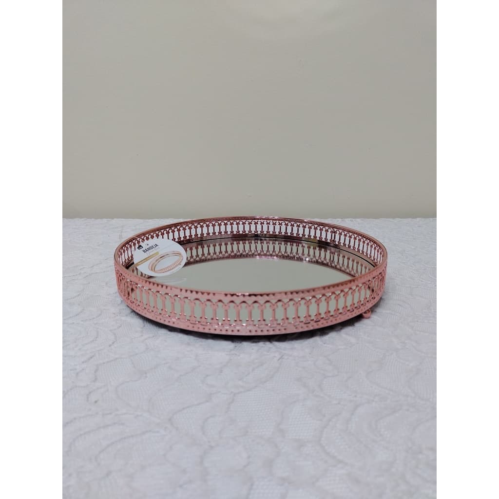 Bandeja Decorativa Redonda De Metal Espelhada 20x4cm - Rose Gold (FWB)