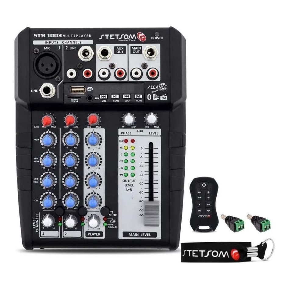 Mesa de Som Stetsom STM1003 3 Canais BT/USB/SD/Aux/FM + Controle Longa Distância