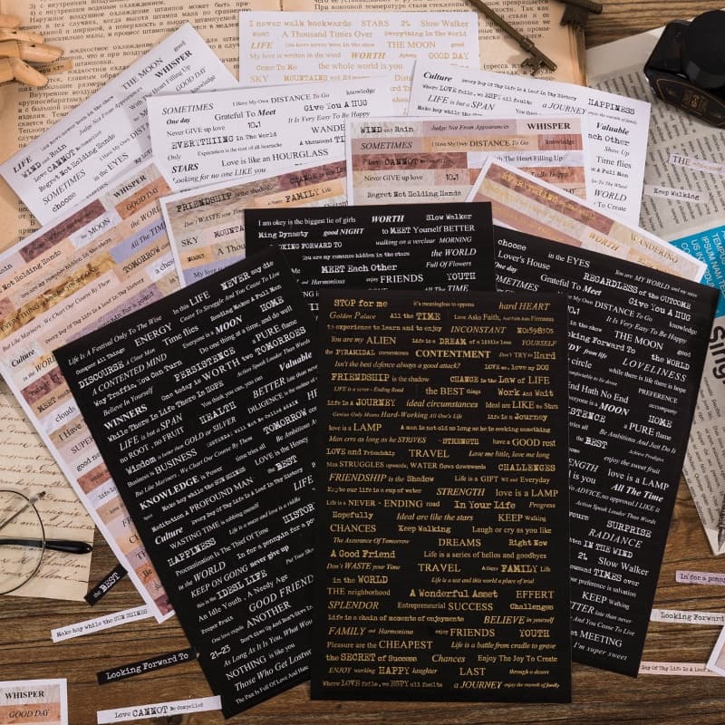 Journamm 4pcs/pack Vintage Frases Bronzeadas Adesivos DIY Scrapbooking Diário Deco Suprimentos Papelaria Coreana Planificador Adesivo