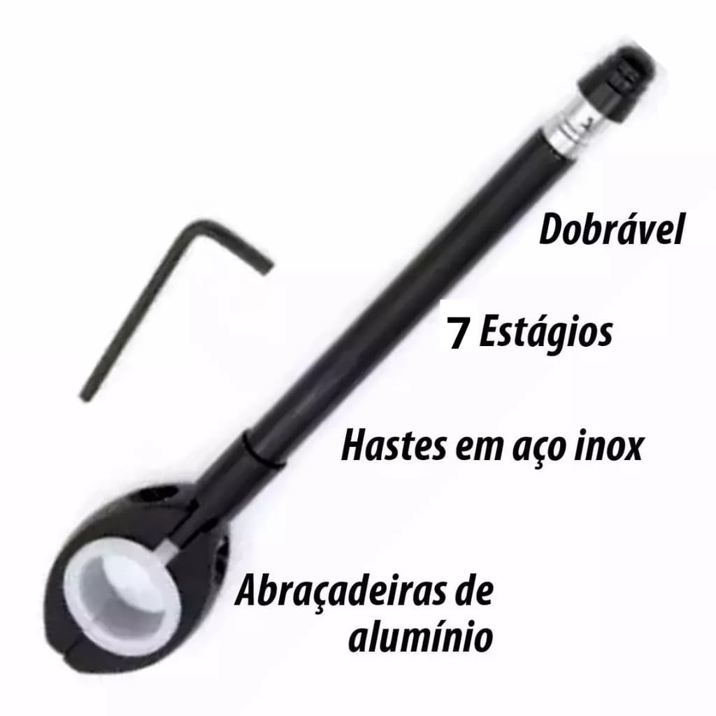 Antena Retrátil Corta Pipa Guidão Moto 7 Estágios Aço Inox Preta Foto Real