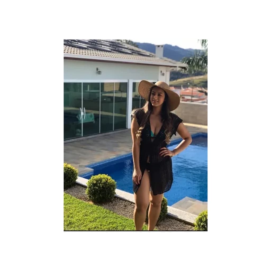 Saída De Praia Piscina Verão Tricô Tricot Preto Moda Feminina