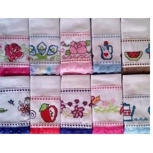 Kit 03 Pano De Prato Pintado Bordado Aplicado Patchwork