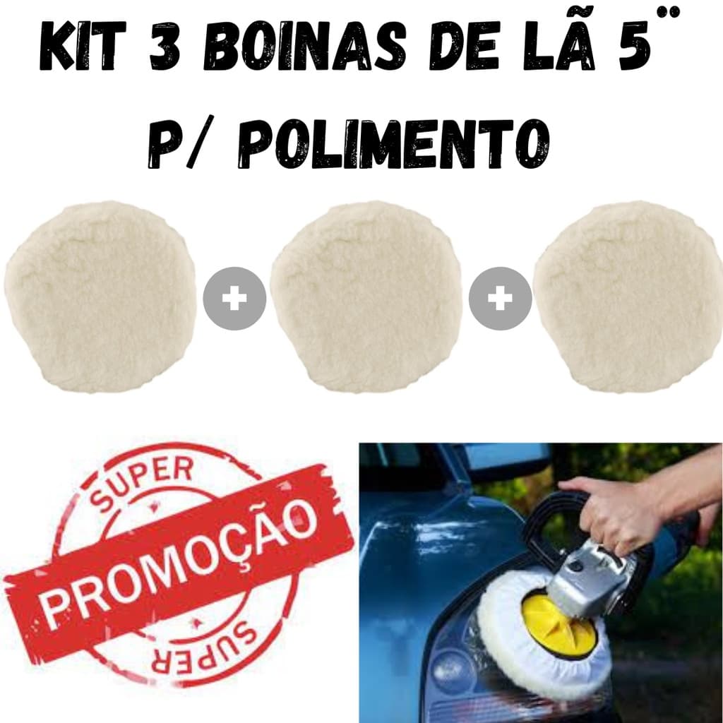 Kit 3 Boinas De Lã Para Polimento 5 polegadas Politriz E Furadeira 125mm