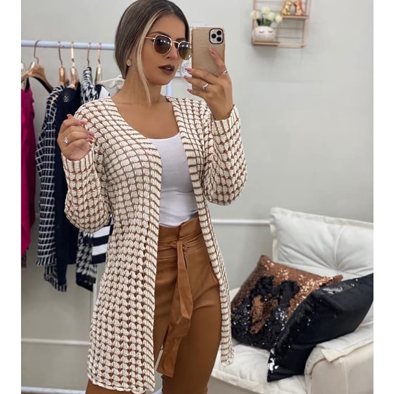 Blusa Feminina Cardigã Tricot Kimono Feminino Marfim