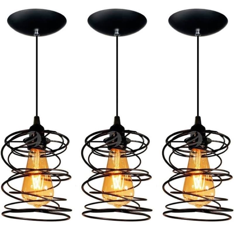 3 Luminária de Teto Lustre Pendente Mola Aramado Retro