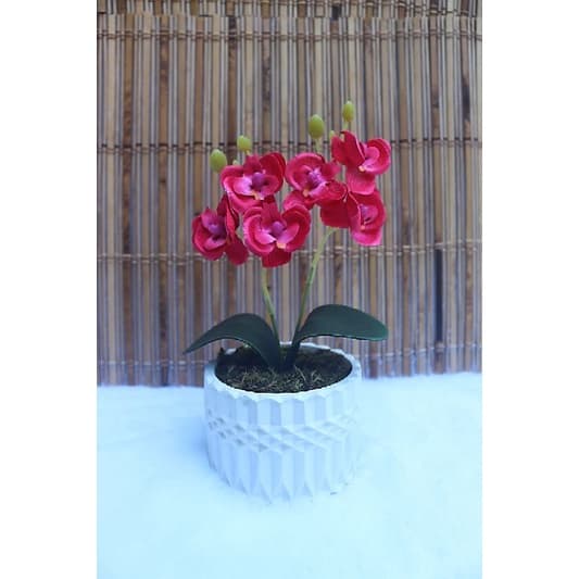 Arranjo de orquídea artificial completo, vaso decorativo gesso 3D