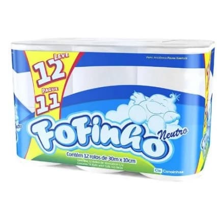 PAPEL HIGIENICO FOFINHO FOLHA SIMPLES 12 ROLOS 30 MTS