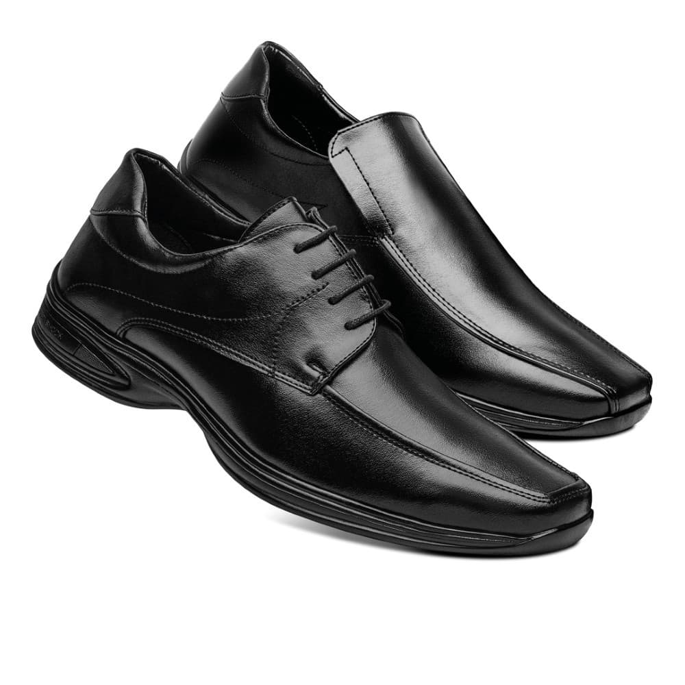 Kit 2 Pares de Sapato Social Bertelli Liso 35000 e 35002 - Preto