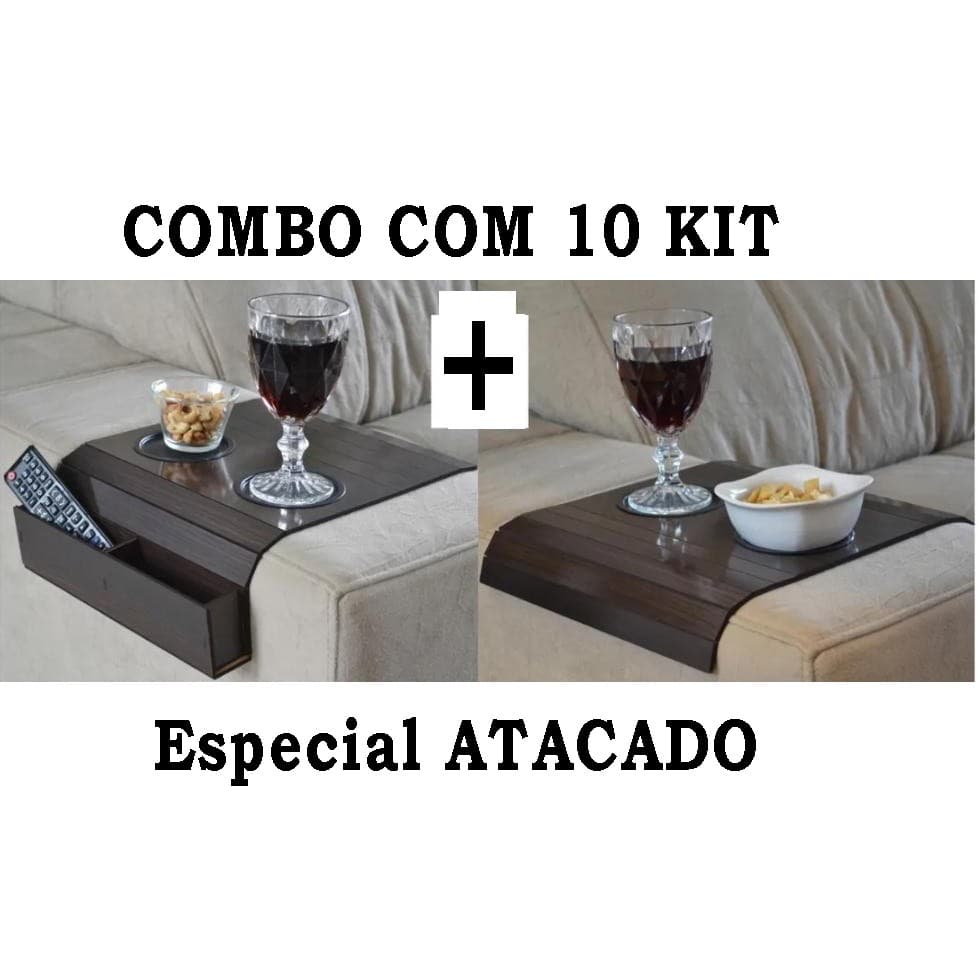 combo com 10 kit de 10 bandeja porta copos para sofá ( 10 porta copo + 10 porta controle)