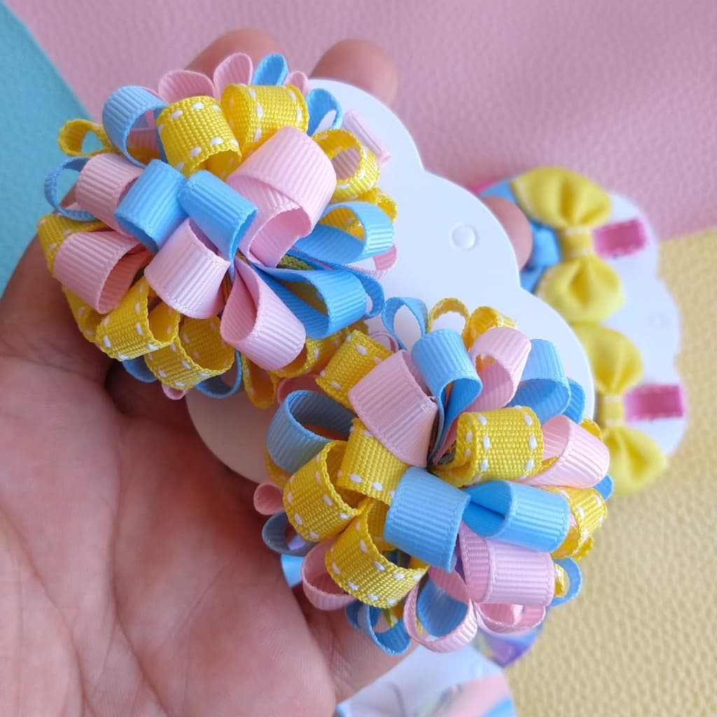 Parzinho pompom de fitas presilha infantil xuxinha elástico de cabelo infantil par de pompom par de pompom infantil
